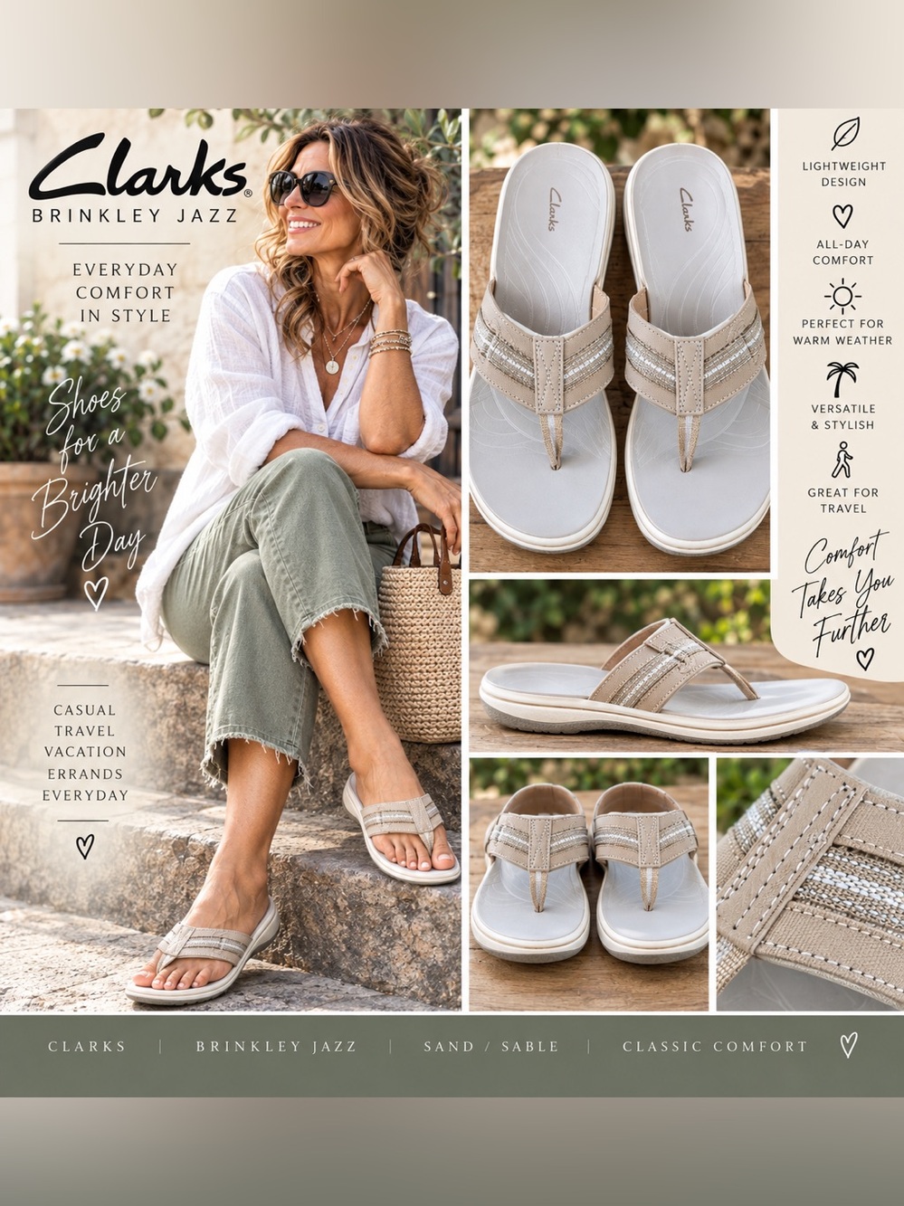 Clarks Brinkley Jazz Sandals Sand Sable Comfort Size 10M Original Box